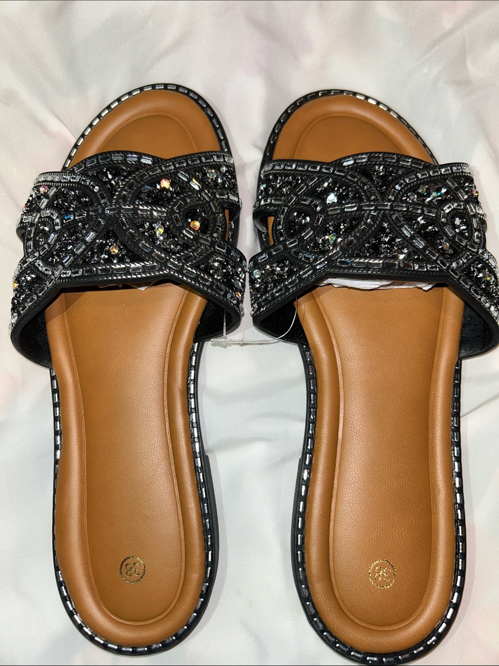 Embellished Black Slide Sandals for Women